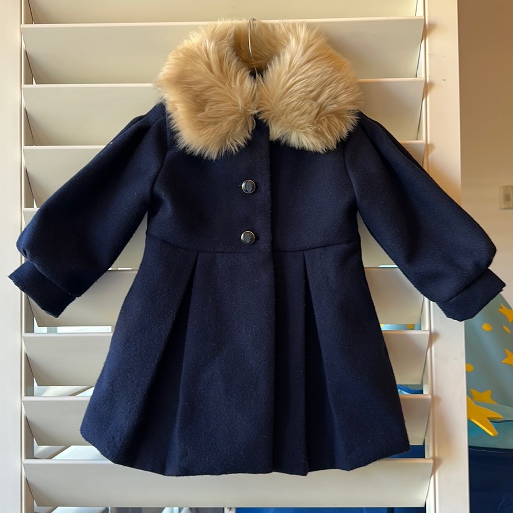 Janie and jack navy blue fur wool coat